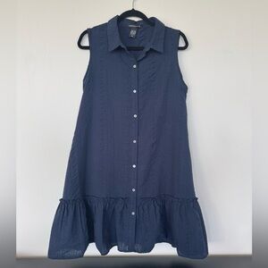 Lafayette 148 Navy Sleeveless Midi Shirt Dress